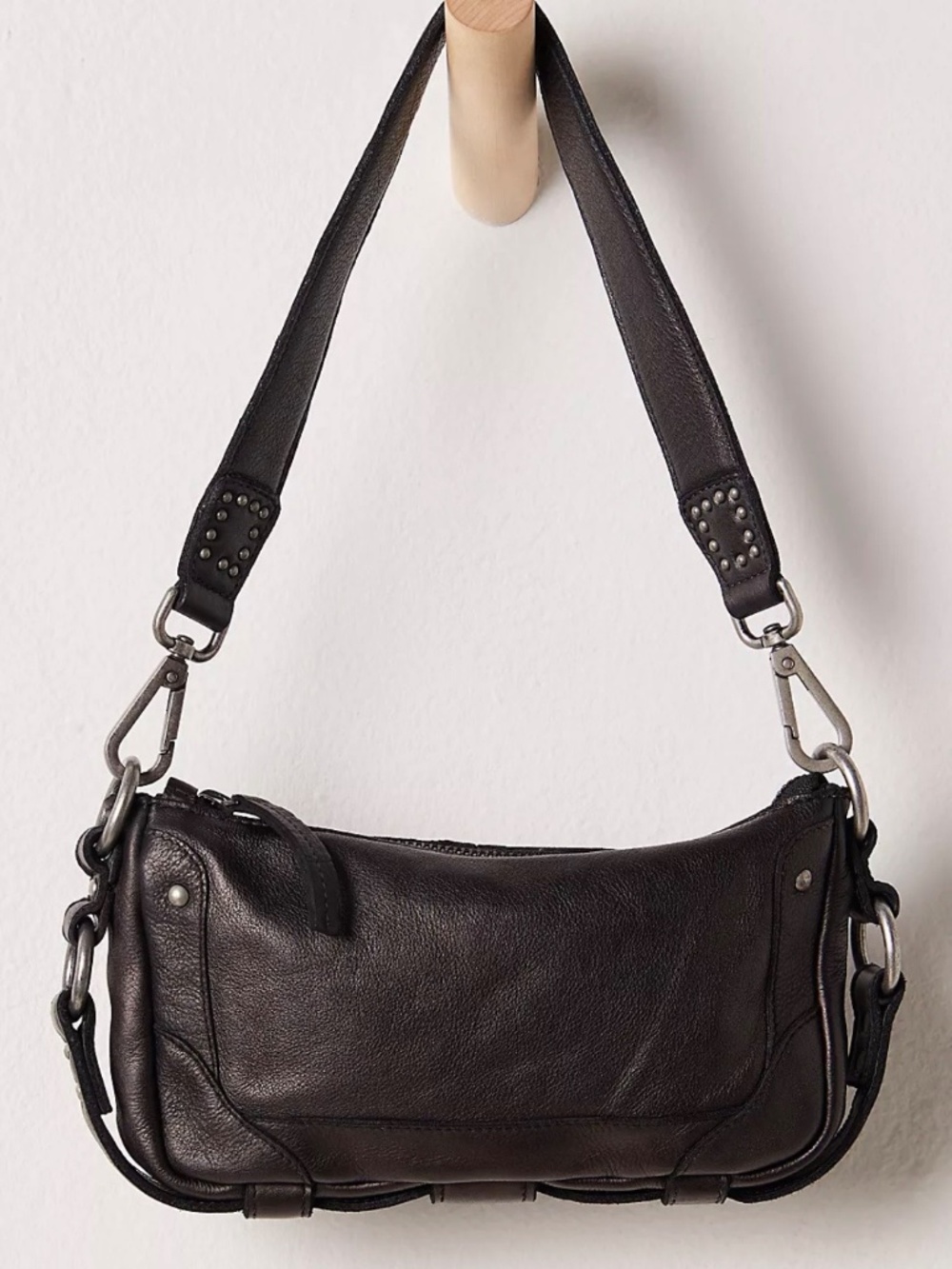 NWT $78 Free People Lillie Leather Shoulder Bag Black/Silver - Picture 3 of 8